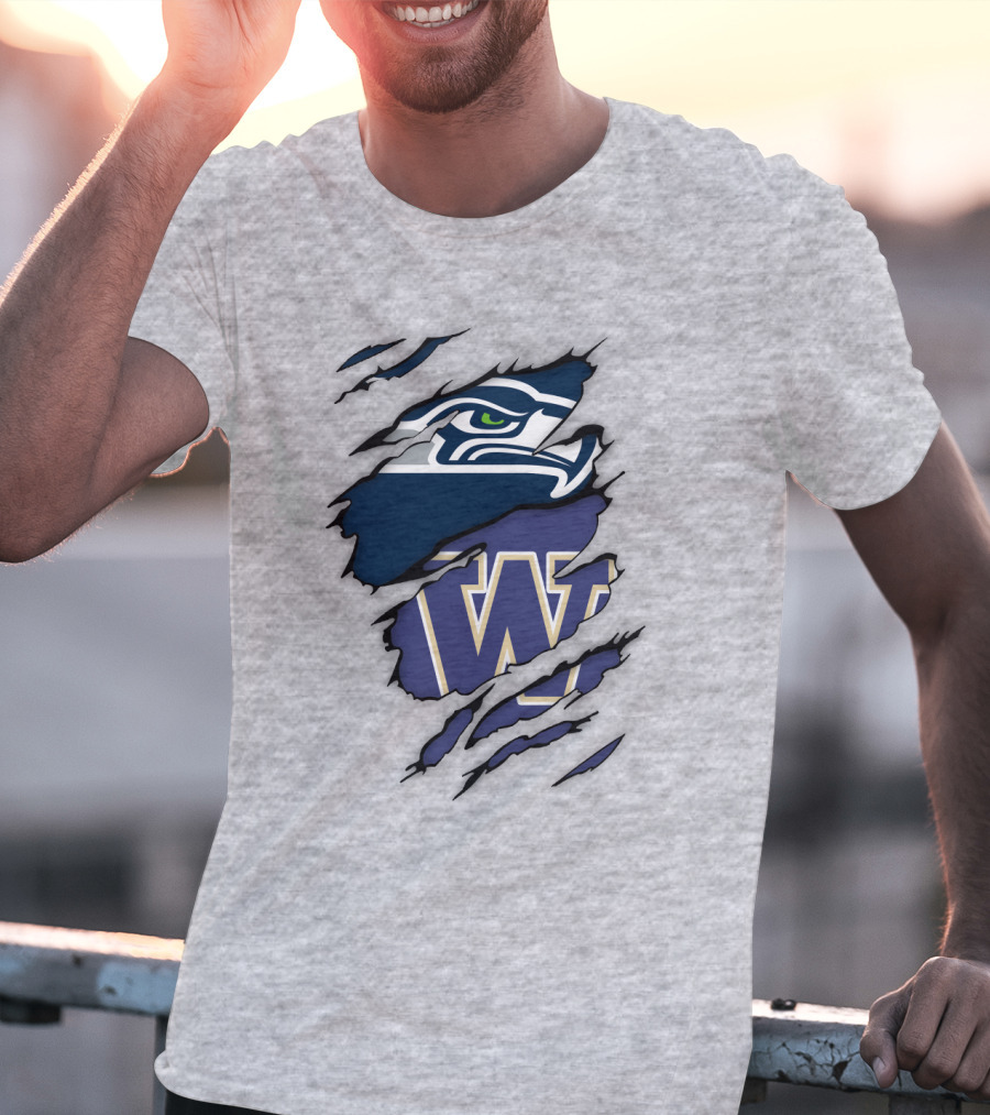 Seahawks University Of Washington Huskies Logo Fusion T-Shirt