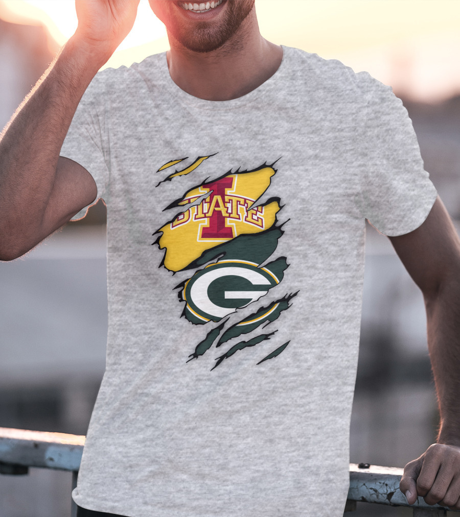 Green Bay Packers Iowa State Cyclones Torn Ripped Claw Marks T-Shirt