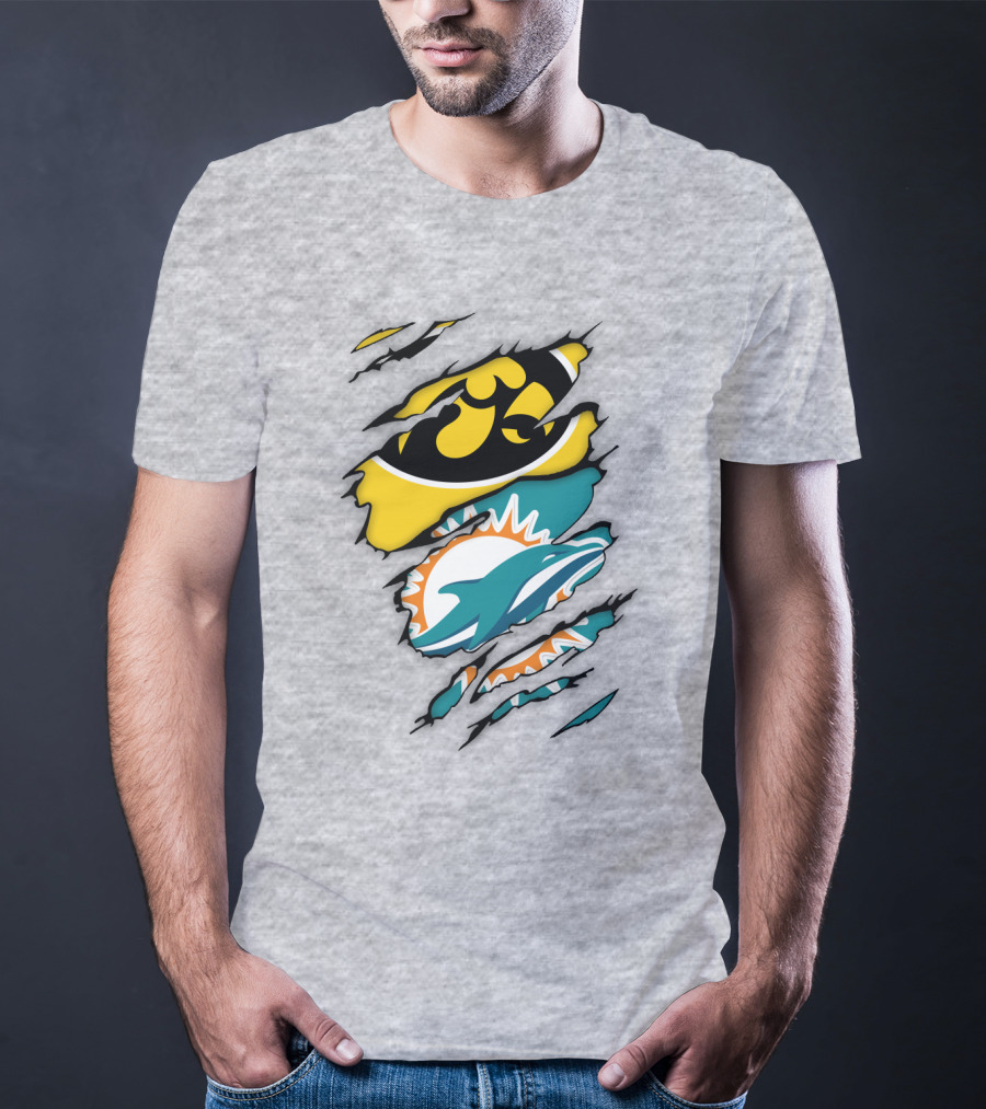 Miami Dolphins Iowa Hawkeyes Logo Mashup T-Shirt