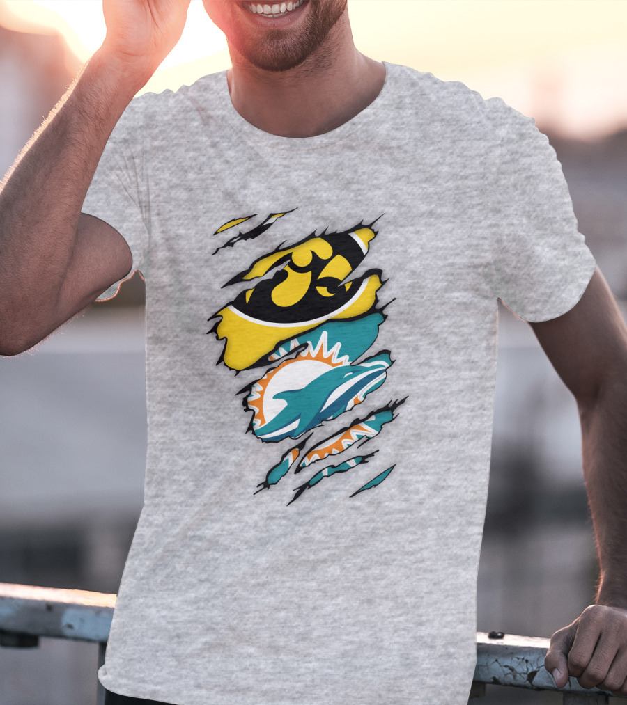 Miami Dolphins Iowa Hawkeyes Logo Mashup T-Shirt