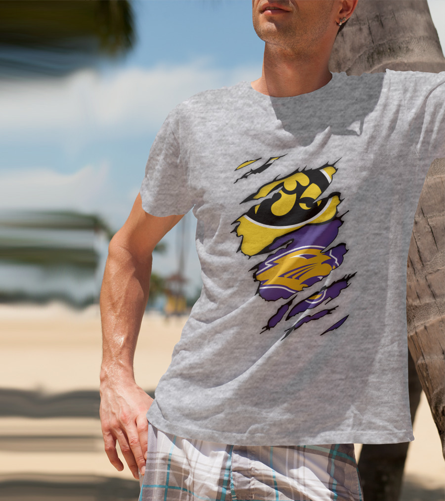 Northern Iowa Panthers Iowa Hawkeyes Dual Logo Fusion T-Shirt