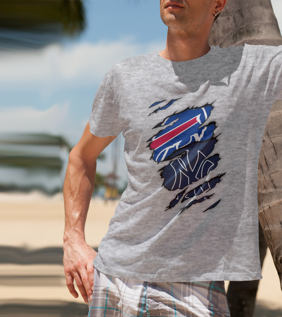 New York Yankees Buffalo Bills Torn Logo Mashup T-Shirt