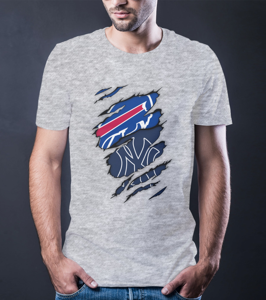 New York Yankees Buffalo Bills Torn Logo Mashup T-Shirt