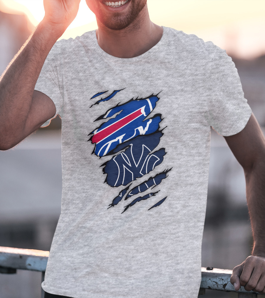 New York Yankees Buffalo Bills Torn Logo Mashup T-Shirt