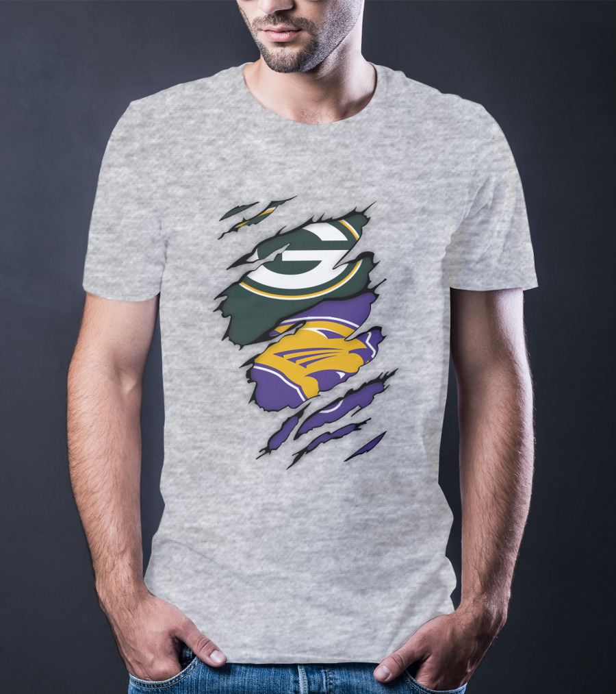 Green Bay Packers And Northern Iowa Panthers Logo Fusion T-Shirt