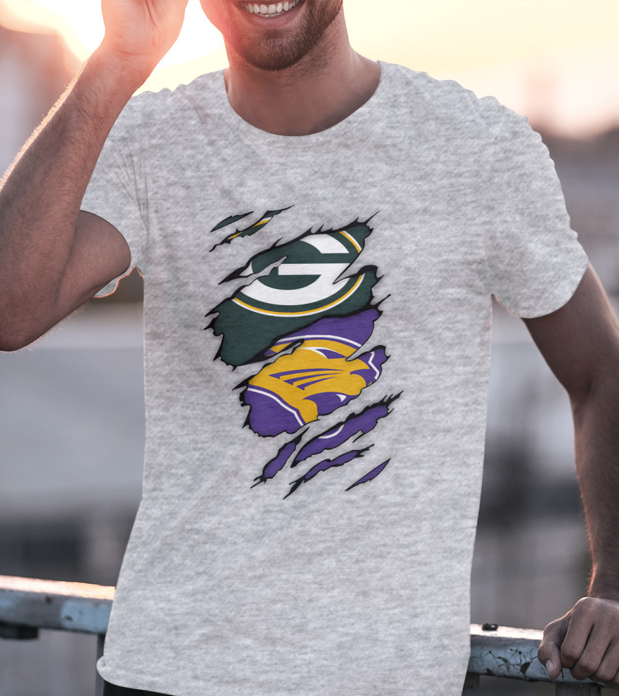 Green Bay Packers And Northern Iowa Panthers Logo Fusion T-Shirt