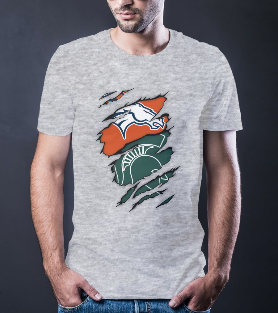 Denver Broncos Michigan State Spartan Helmet T-Shirt