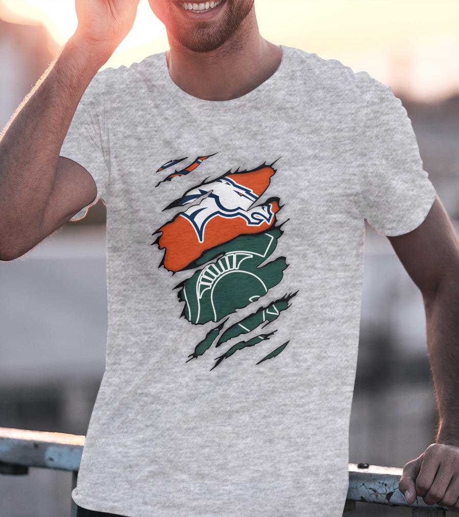 Denver Broncos Michigan State Spartan Helmet T-Shirt