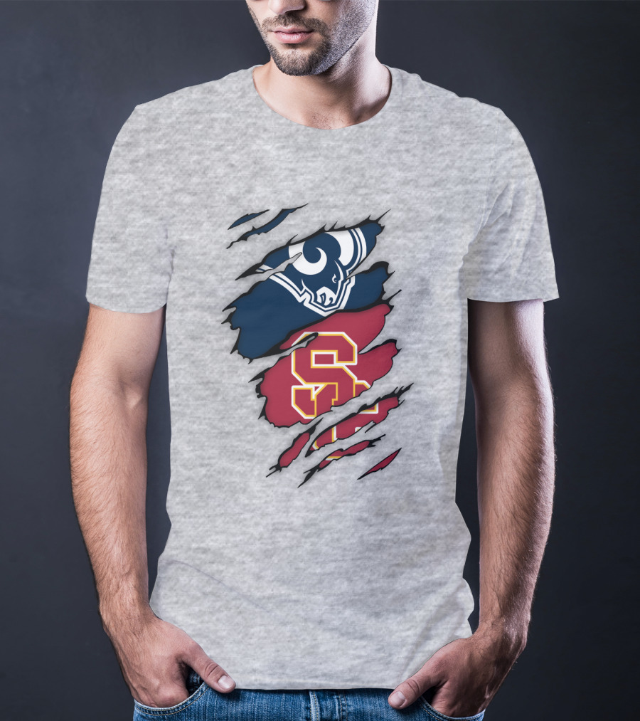 Los Angeles Rams Usc Trojans Logo Fusion T-Shirt