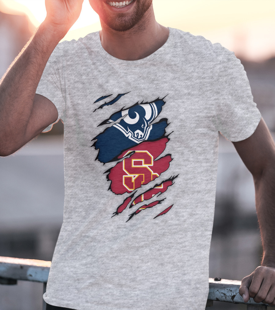 Los Angeles Rams Usc Trojans Logo Fusion T-Shirt