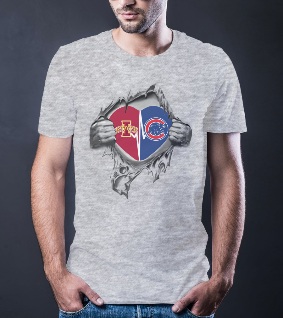 Iowa State Cyclones And Chicago Cubs Heart Emblem T-Shirt