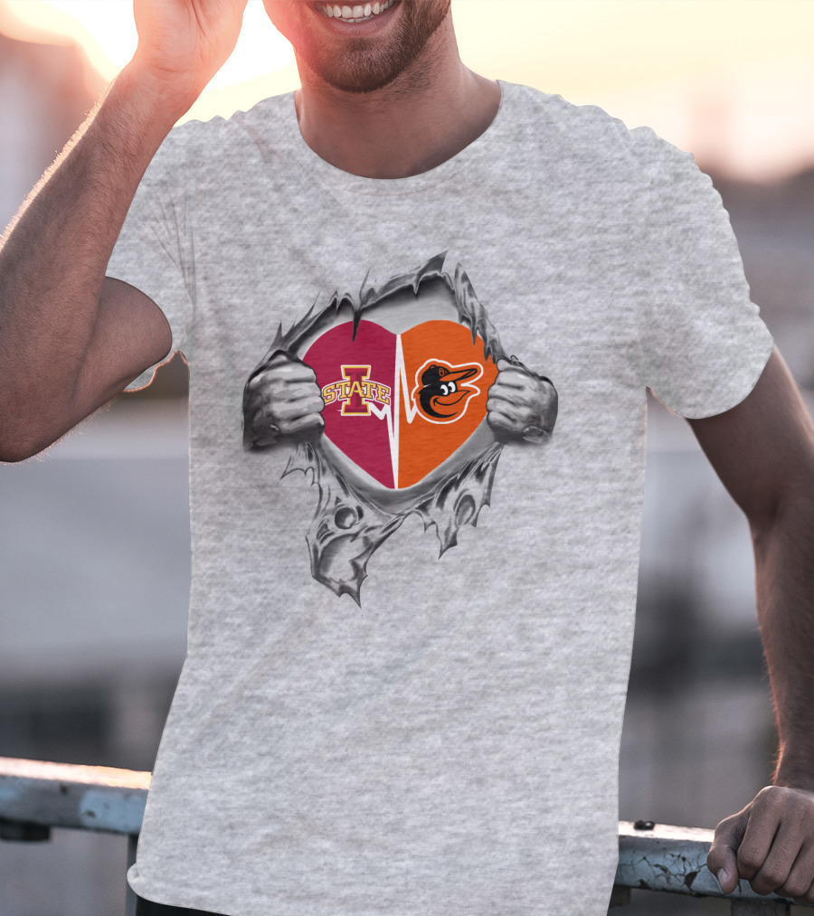 Iowa State Cyclones Baltimore Orioles Heart Emblem T-Shirt