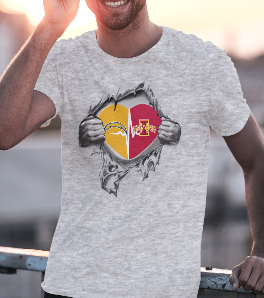 Los Angeles Chargers Iowa State Heart Torn Fabric T-Shirt