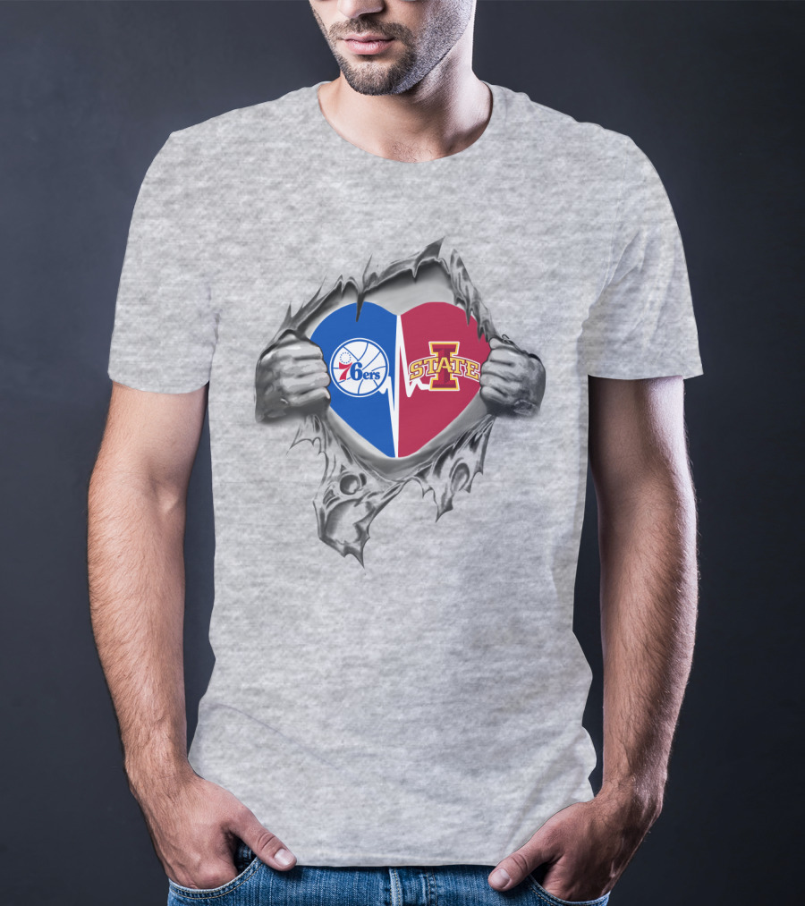 Philadelphia 76ers Iowa State Heart Logo Fusion T-Shirt
