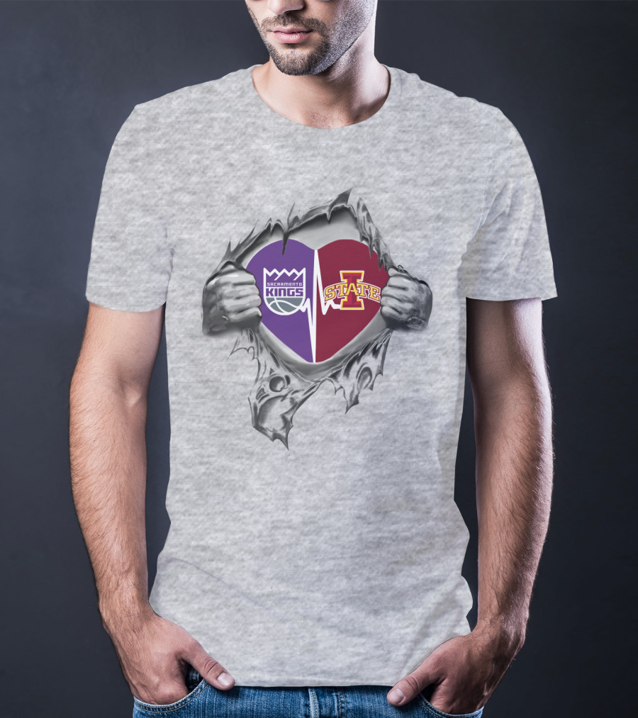 Sacramento Kings Iowa State Cyclones Heart Split T-Shirt