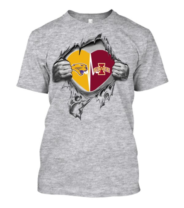 Iowa State Northern Iowa Panthers Heart Ripped T-Shirt