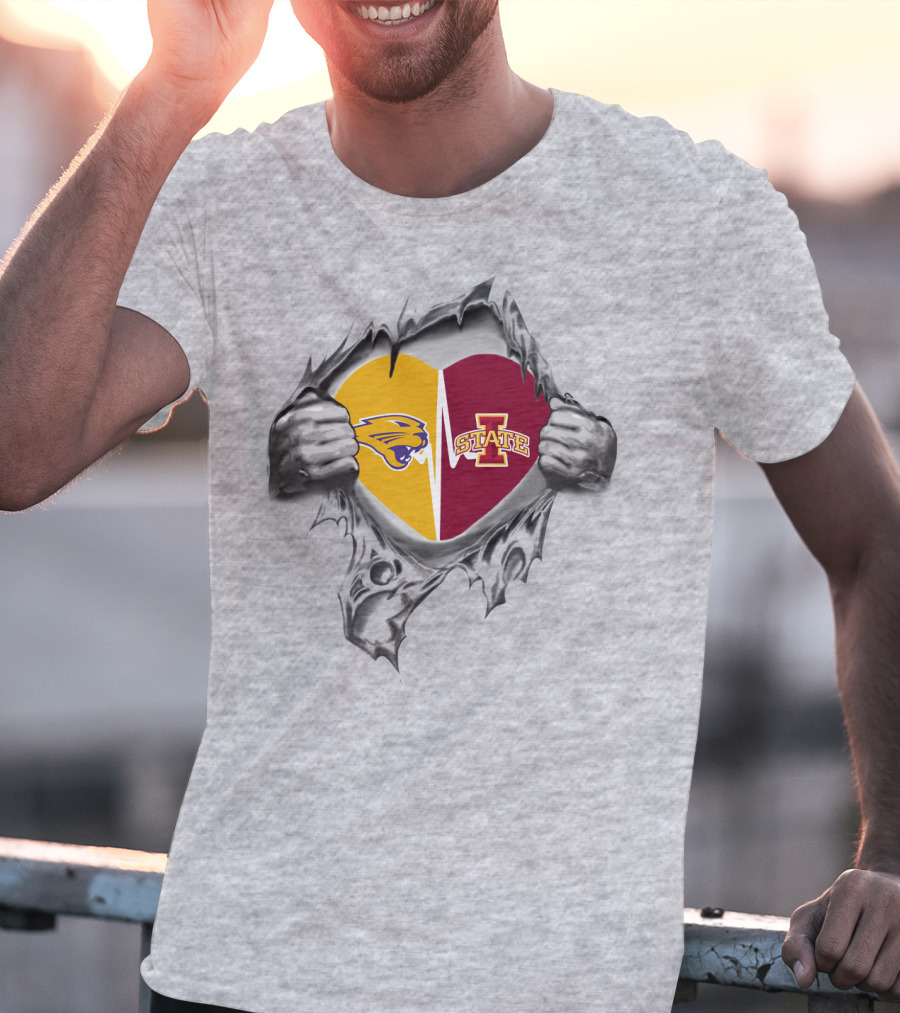 Iowa State Northern Iowa Panthers Heart Ripped T-Shirt