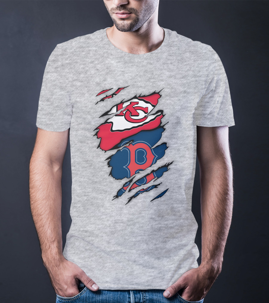 Boston Red Sox Kansas City Chiefs Combined Logo Fan Gear T-Shirt