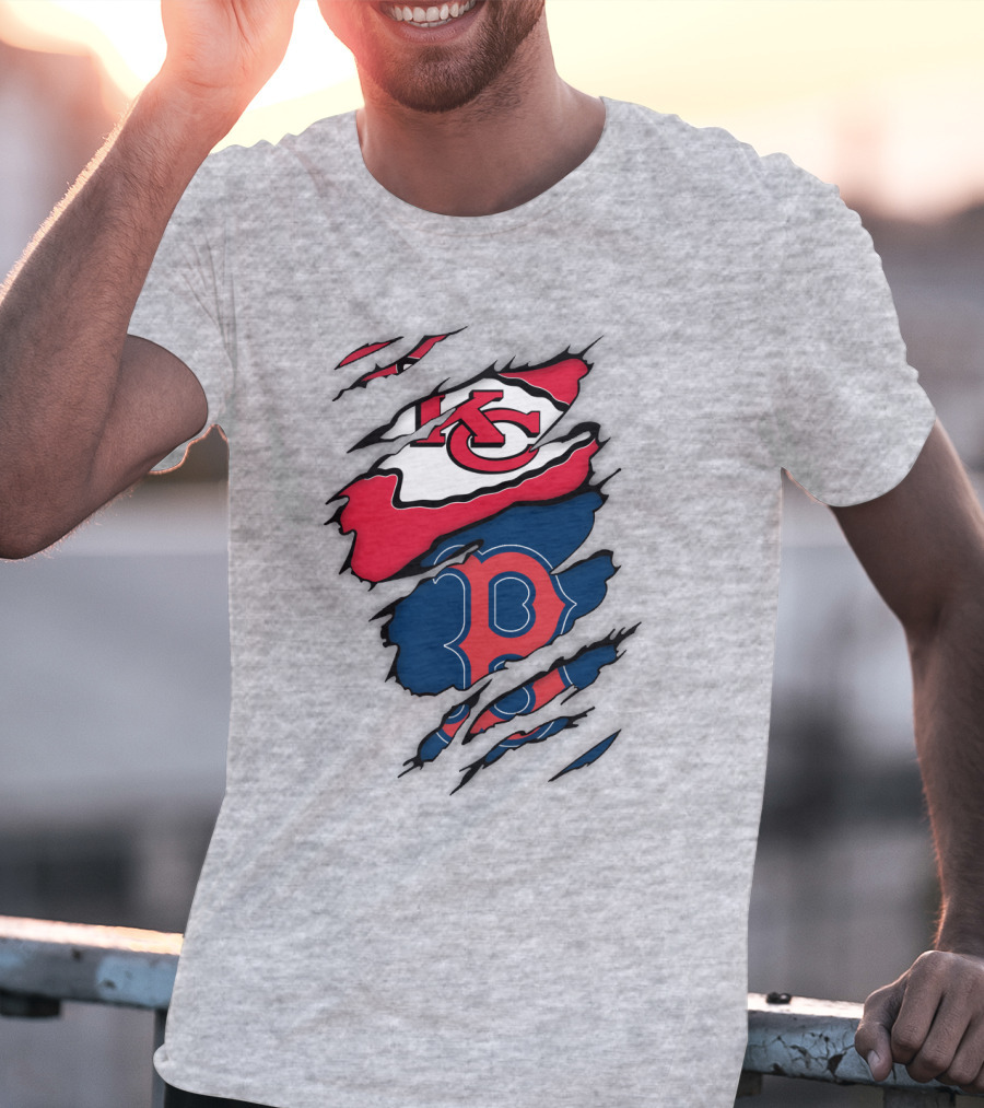 Boston Red Sox Kansas City Chiefs Combined Logo Fan Gear T-Shirt