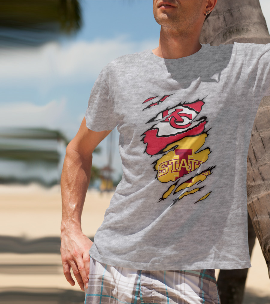 Iowa State Cyclones Kansas City Chiefs Logo Ripped Style T-Shirt