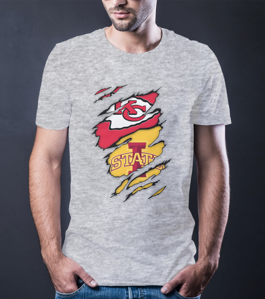 Iowa State Cyclones Kansas City Chiefs Logo Ripped Style T-Shirt