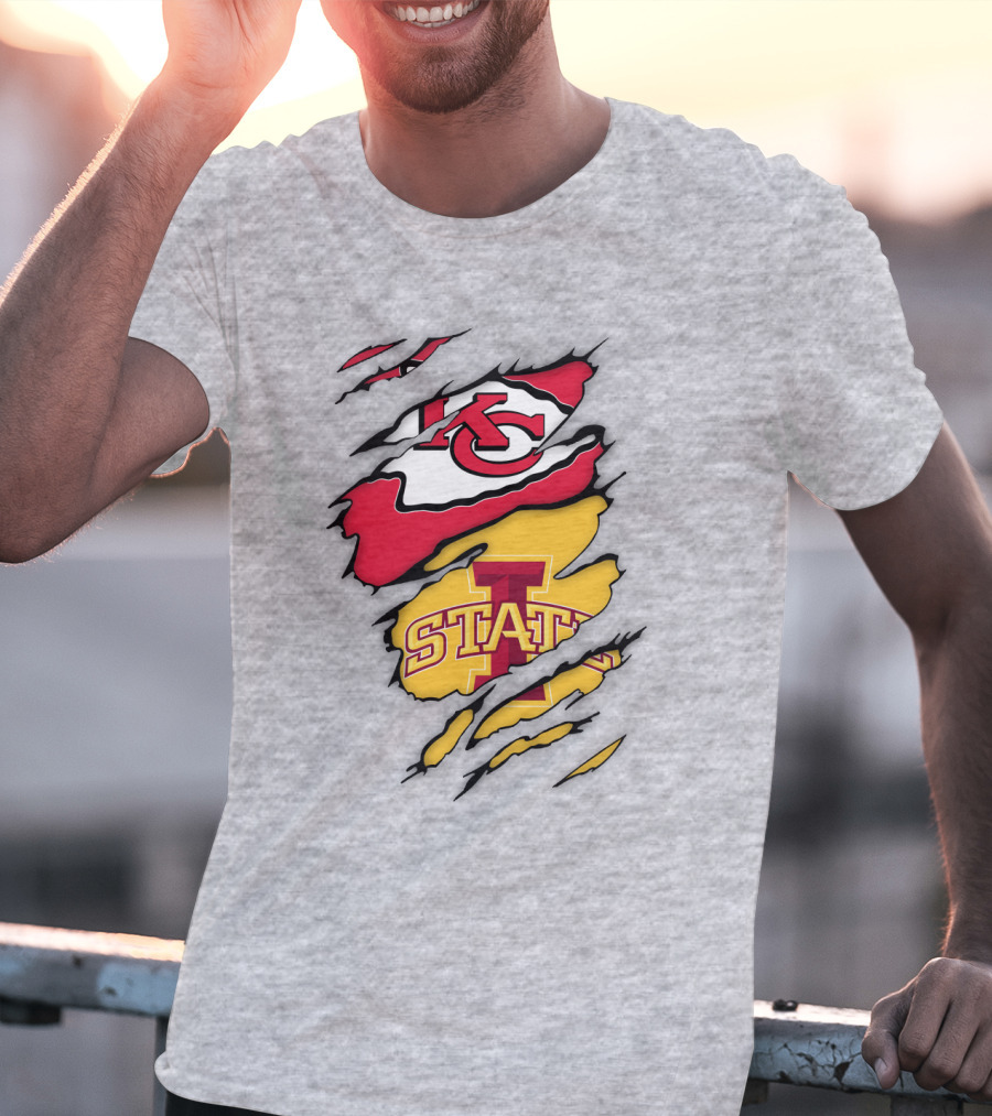 Iowa State Cyclones Kansas City Chiefs Logo Ripped Style T-Shirt