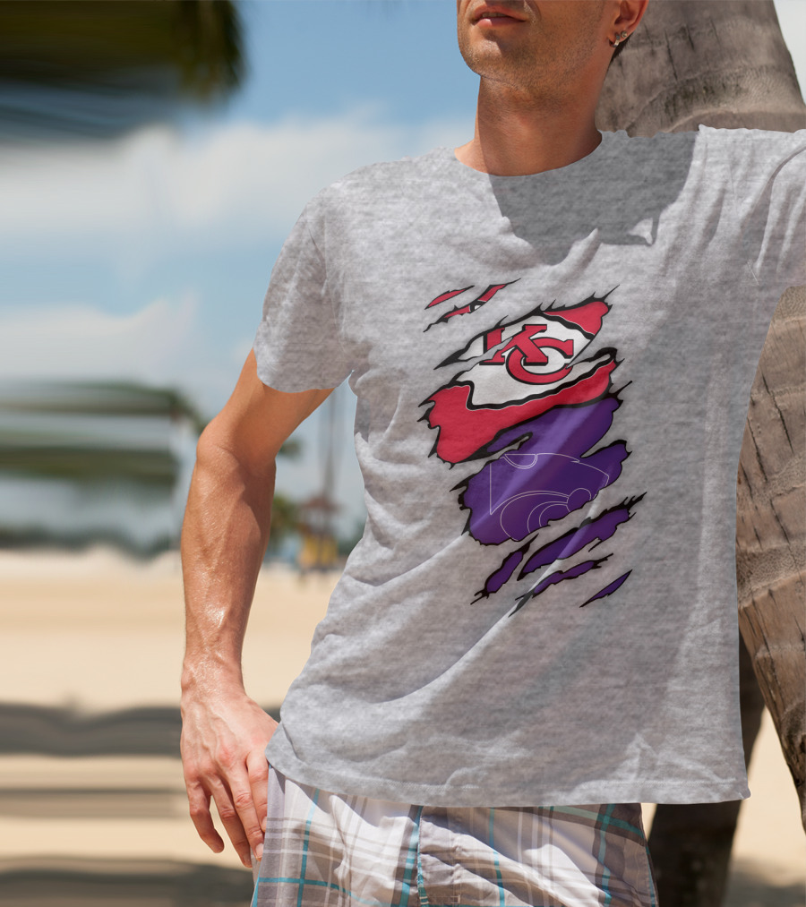 Kansas City Chiefs And Kansas State Wildcats Logo Integration T-Shirt