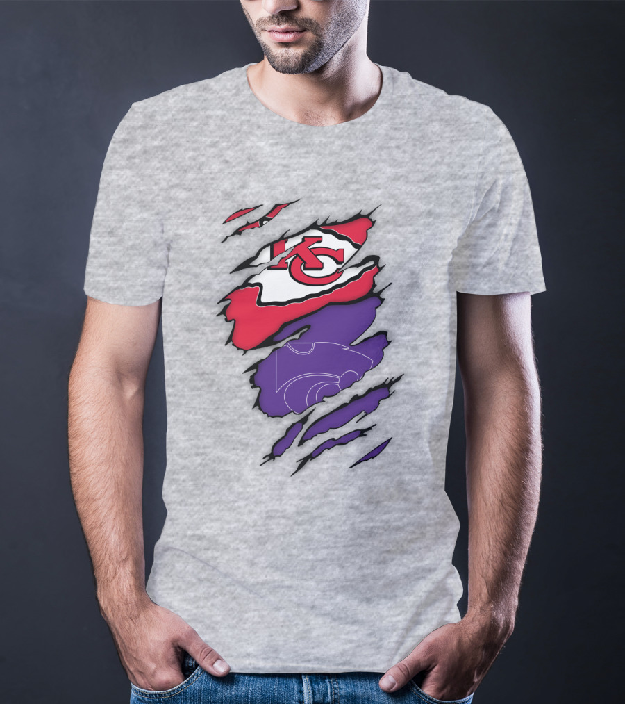 Kansas City Chiefs And Kansas State Wildcats Logo Integration T-Shirt