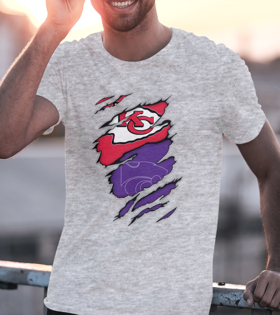 Kansas City Chiefs And Kansas State Wildcats Logo Integration T-Shirt