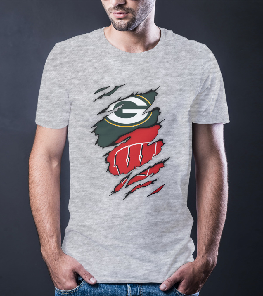 Wisconsin Badgers And Green Bay Packers Claw Marks Logo Mashup T-Shirt
