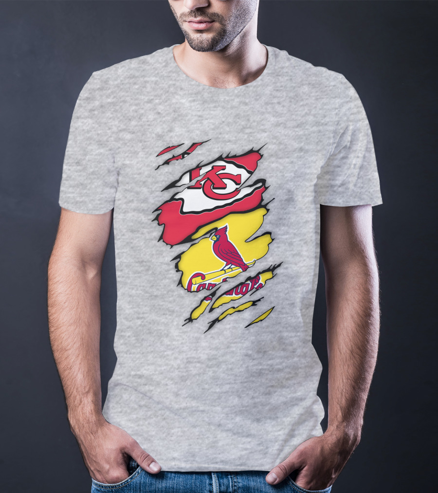 St Louis Cardinals Kansas City Chiefs Logos Ripped T-Shirt