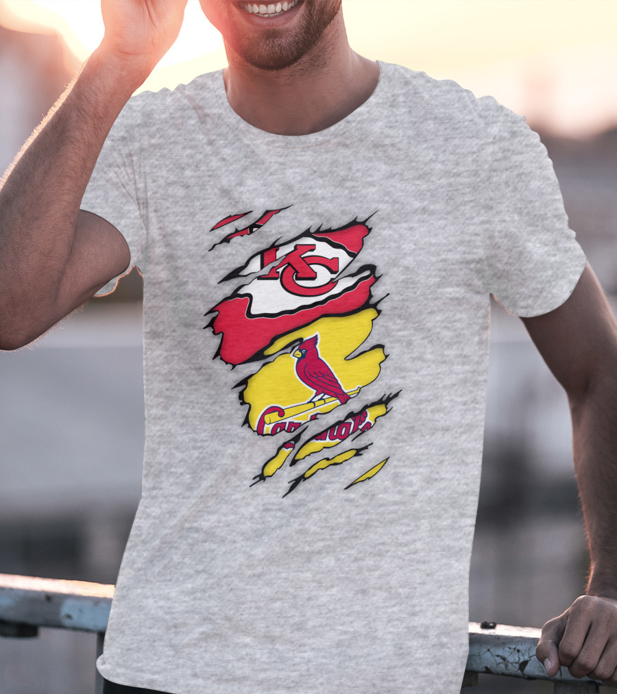 St Louis Cardinals Kansas City Chiefs Logos Ripped T-Shirt