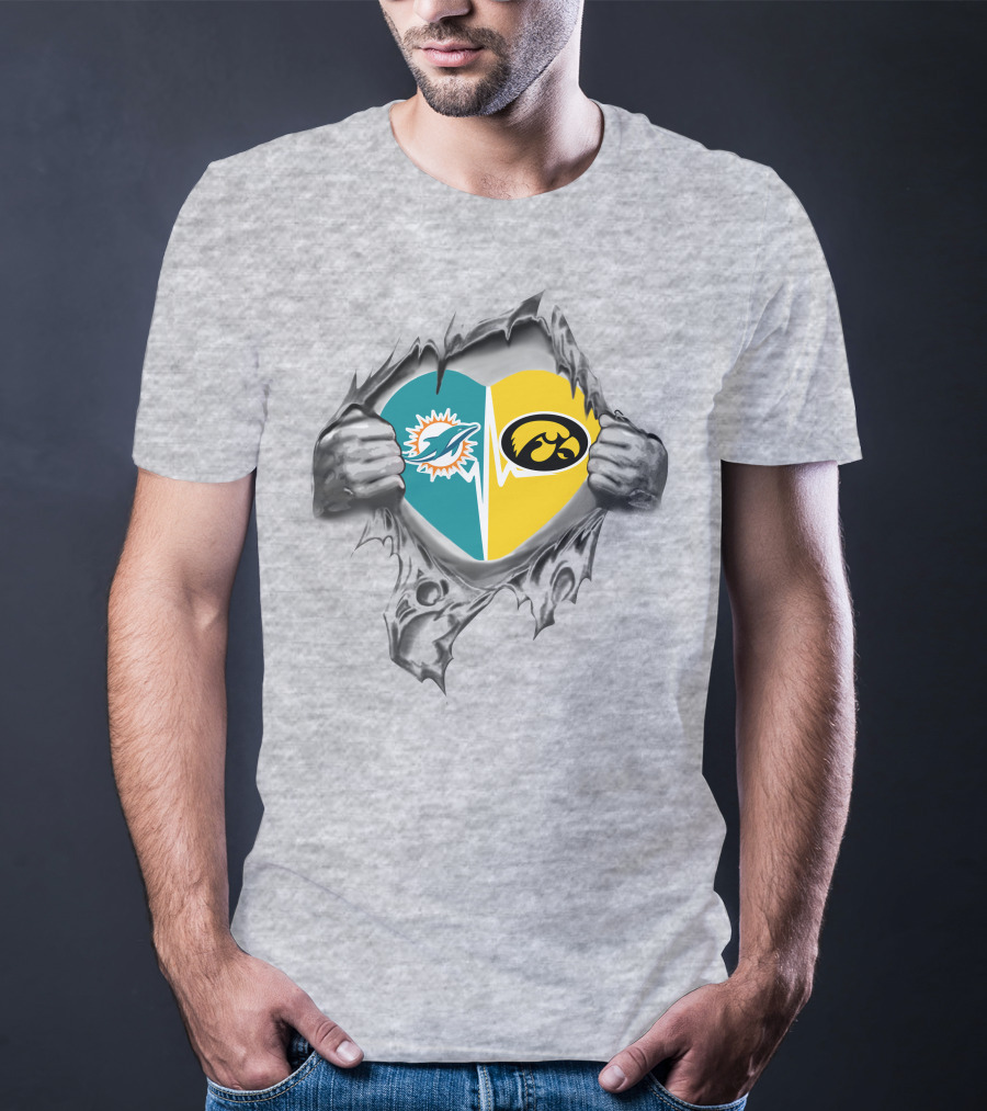 Miami Dolphins Hawkeyes Heart Logo Fusion T-Shirt