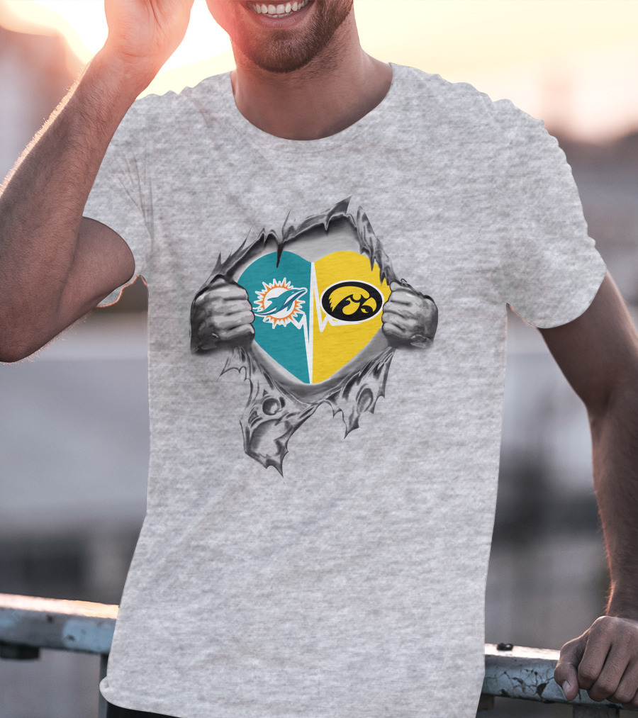 Miami Dolphins Hawkeyes Heart Logo Fusion T-Shirt