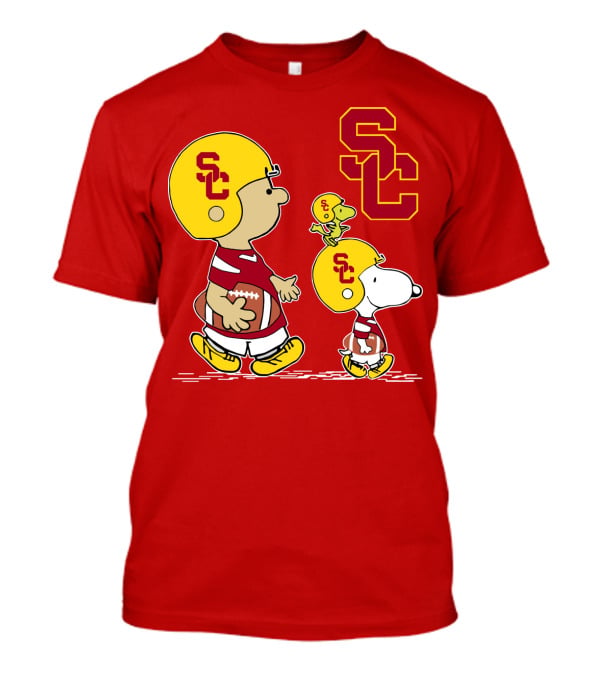 USC Trojans Peanuts Characters Football Theme With SC Helmets T-Shirt