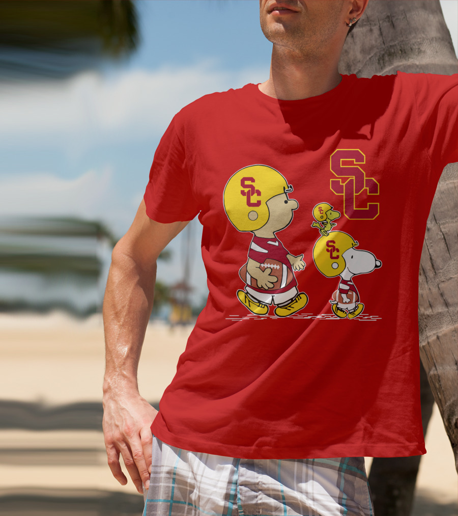 USC Trojans Peanuts Characters Football Theme With SC Helmets T-Shirt