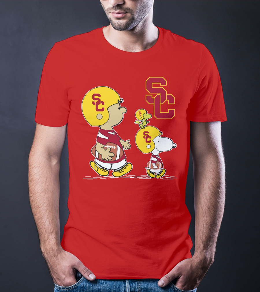 USC Trojans Peanuts Characters Football Theme With SC Helmets T-Shirt