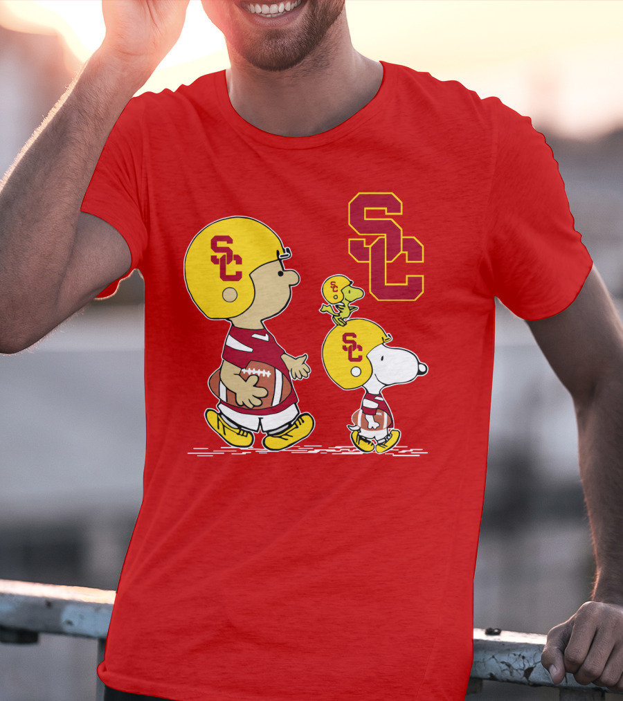 USC Trojans Peanuts Characters Football Theme With SC Helmets T-Shirt