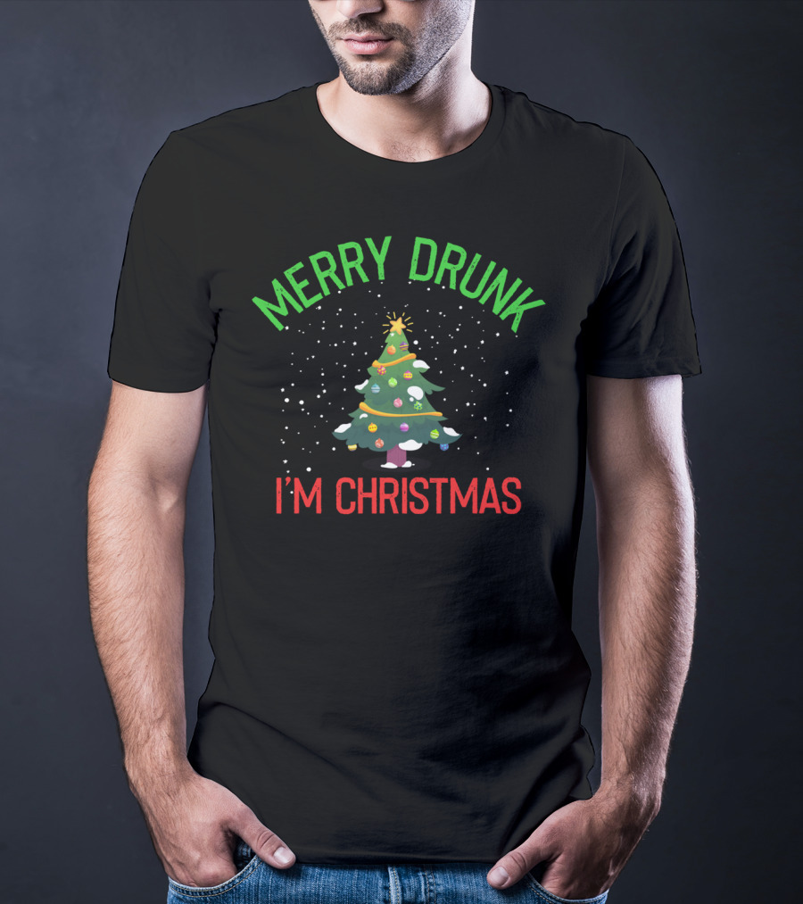 Merry Drunk I'm Christmas Festive Holiday Tree Snowflakes T-Shirt