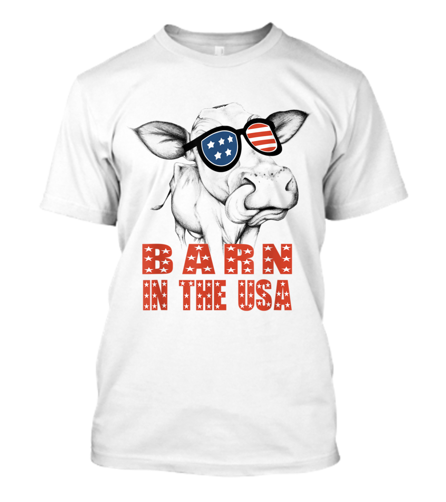 Barn In The USA Patriotic Flag Sunglasses Cow T-Shirt