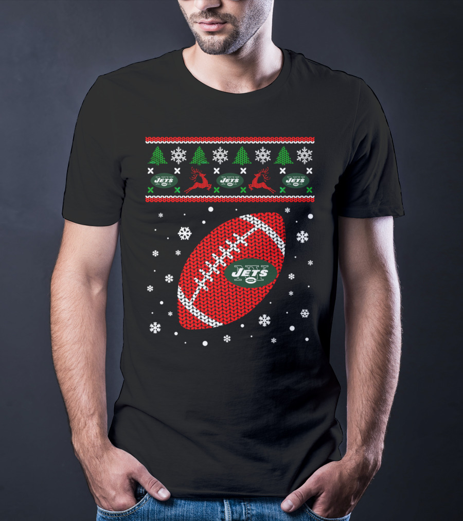 Football Lover Ugly Christmas Jets Team Holiday T-Shirt