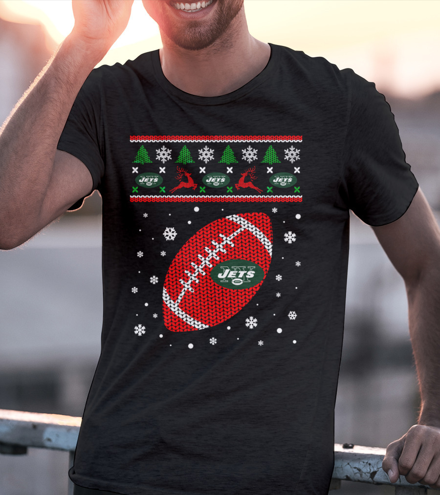 Football Lover Ugly Christmas Jets Team Holiday T-Shirt