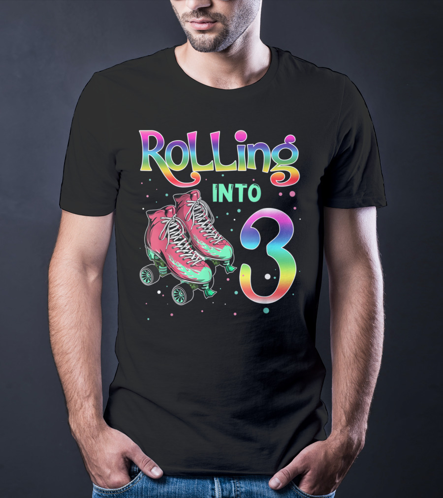 Rolling Into 3 Kids 3rd Birthday Roller Skates T-Shirt