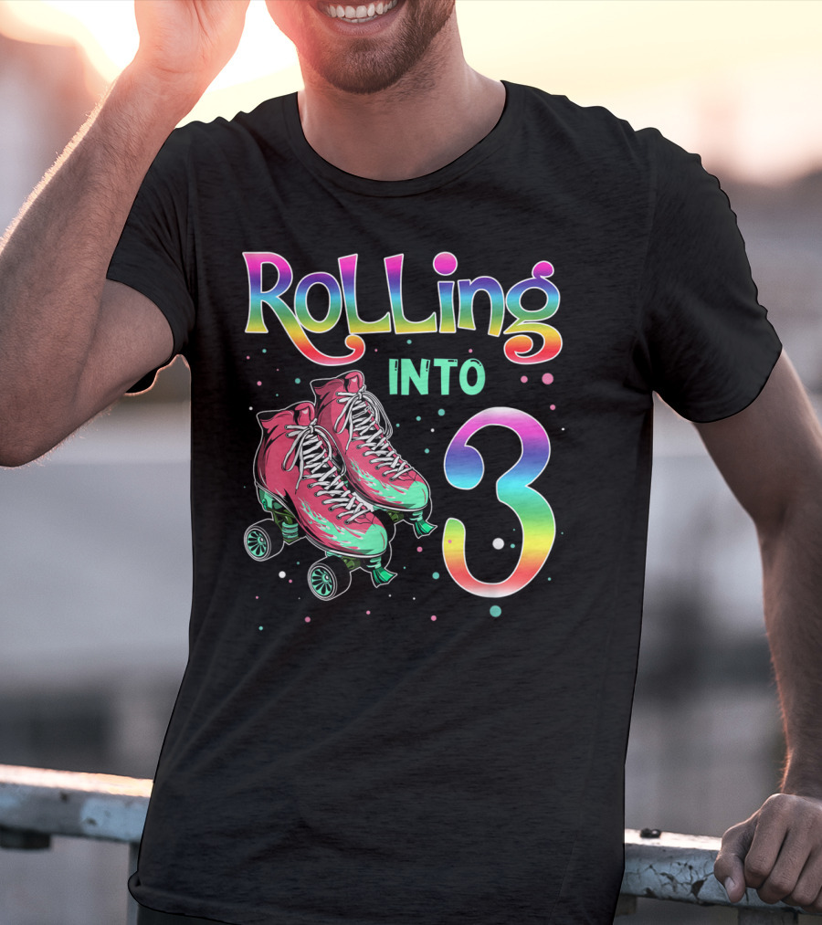 Rolling Into 3 Kids 3rd Birthday Roller Skates T-Shirt
