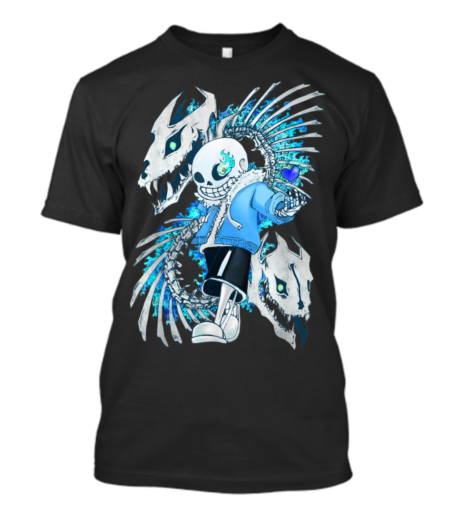 Sans Undertale Skeleton Flames Blue Heart Gaming Character T-Shirt