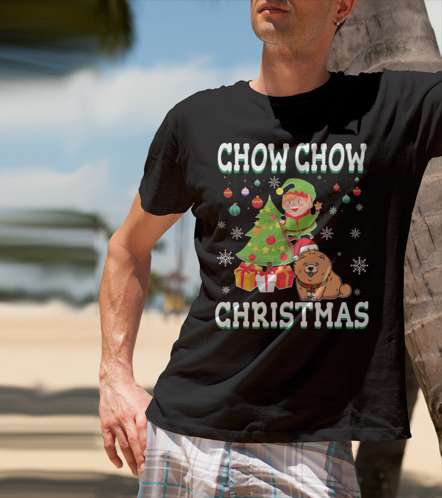 Chow Chow Christmas Elf Tree Presents Snowflakes T-Shirt