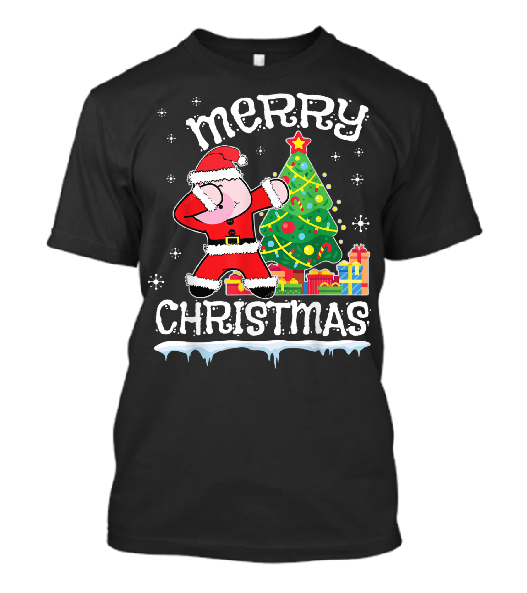 Merry Christmas Pig Dabbing By Noel Presents Tree Snow T-Shirt