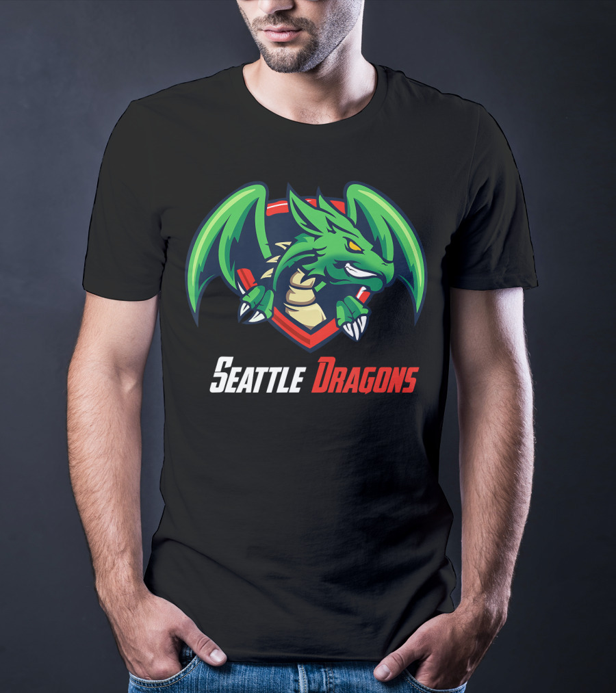 Seattle Dragons Football Logo Green Dragon Shield T-Shirt