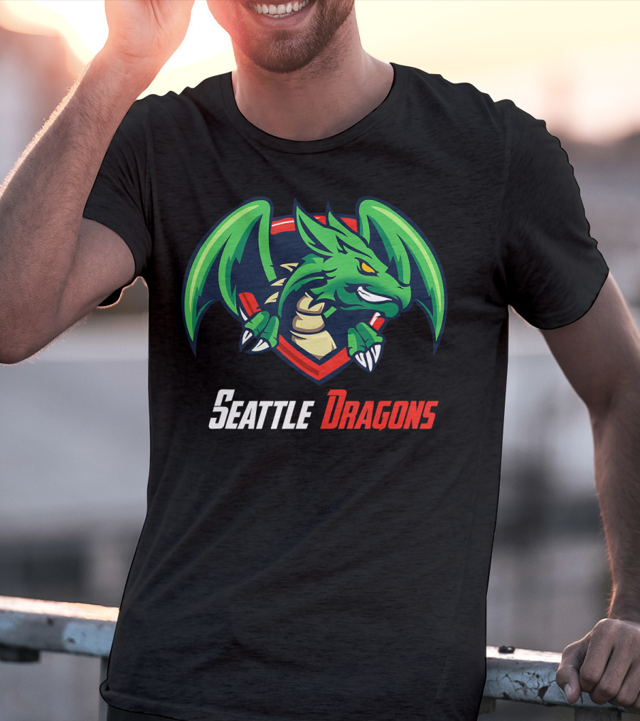 Seattle Dragons Football Logo Green Dragon Shield T-Shirt