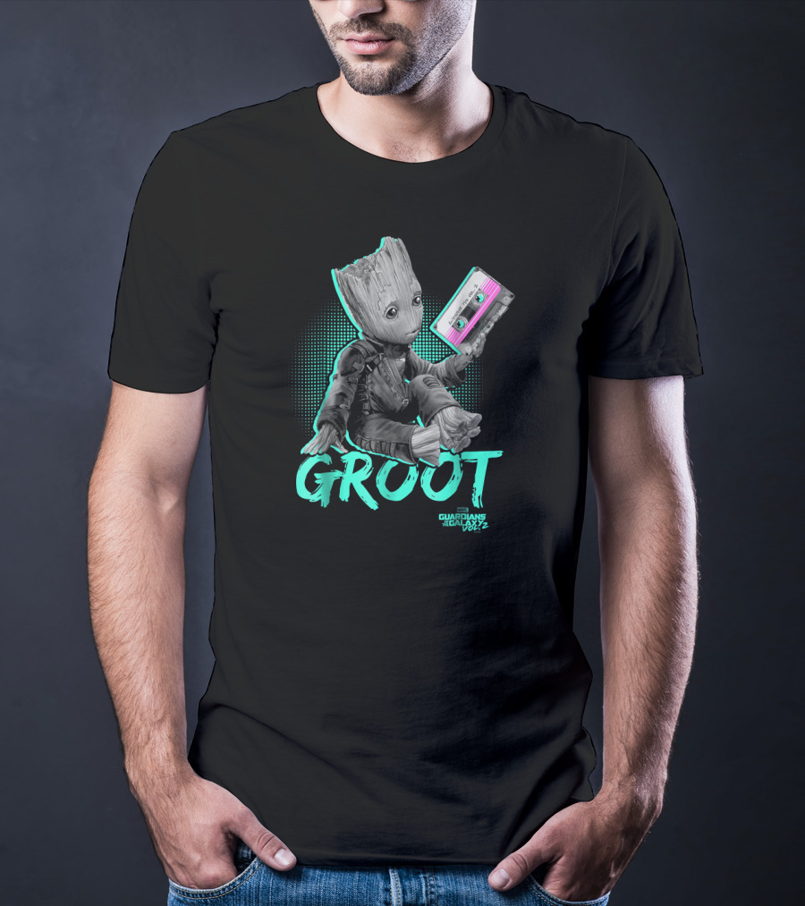 Guardians Of The Galaxy Vol. 2 Baby Groot Neon Cassette Tape T-Shirt